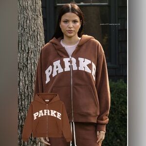 Parke Large/X-Large Mocha + Rose Fleece Hometown Varsity Zip Up Hoodie. ⚡️💕